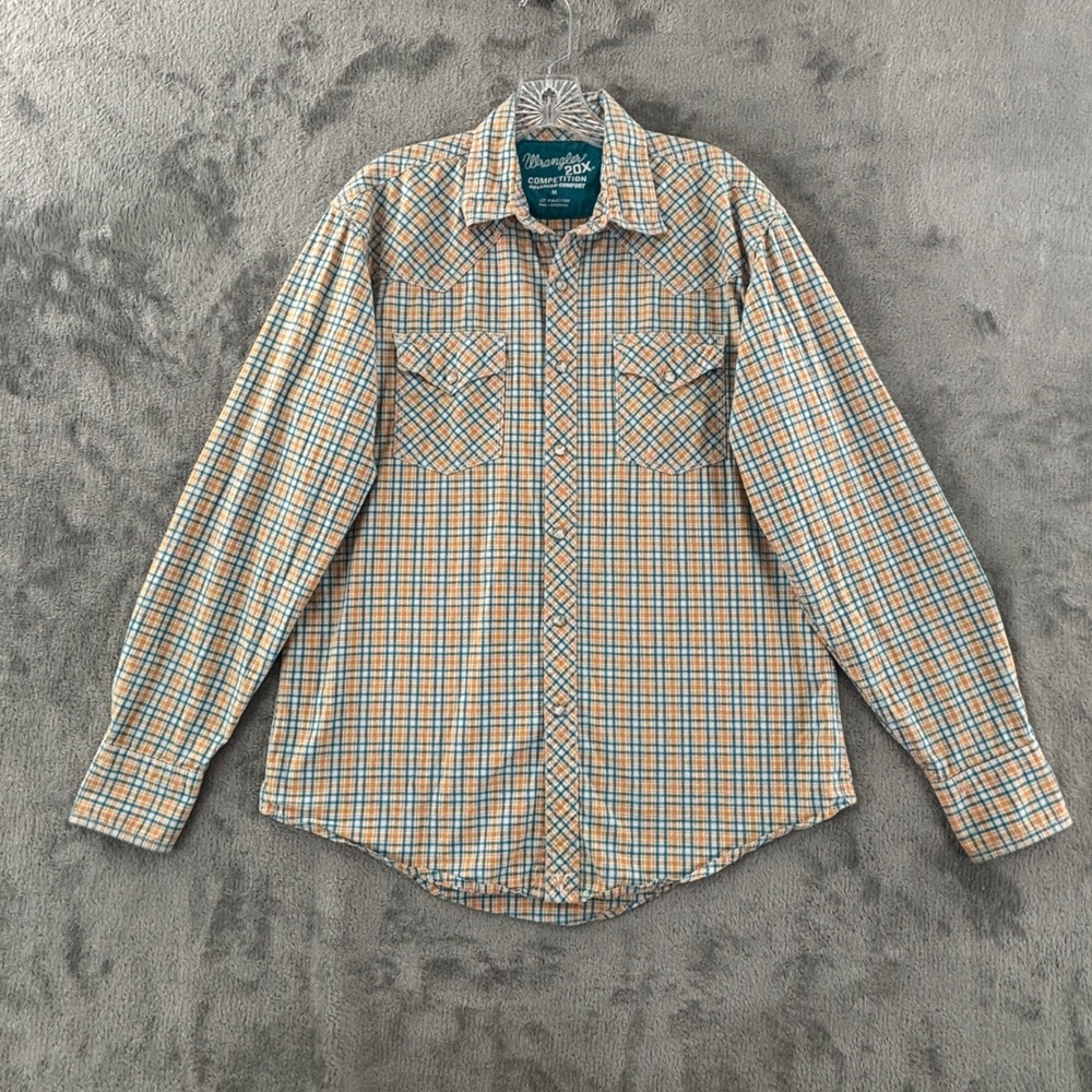 Wrangler 20X Competition Western Snap Shirt Mens M Advanced Comfort Orange Plaid